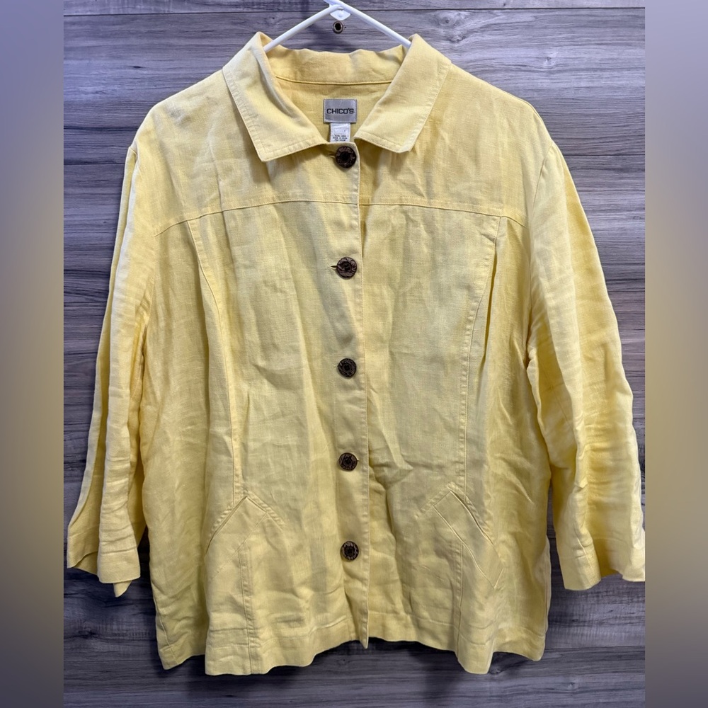 Chico's Women's Button-Up Butter Yellow Linen Jacket